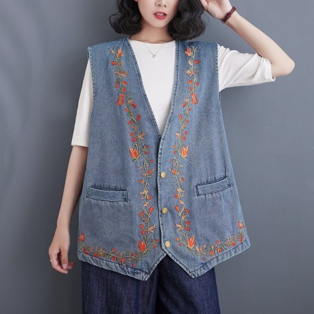 جلیقه جین گلدوزی شده